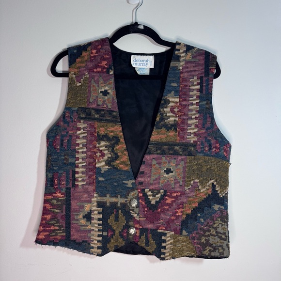 deborah murray Tops - Deborah Murray Tapestry Vest XL Southwestern Boho Cropped Button Front